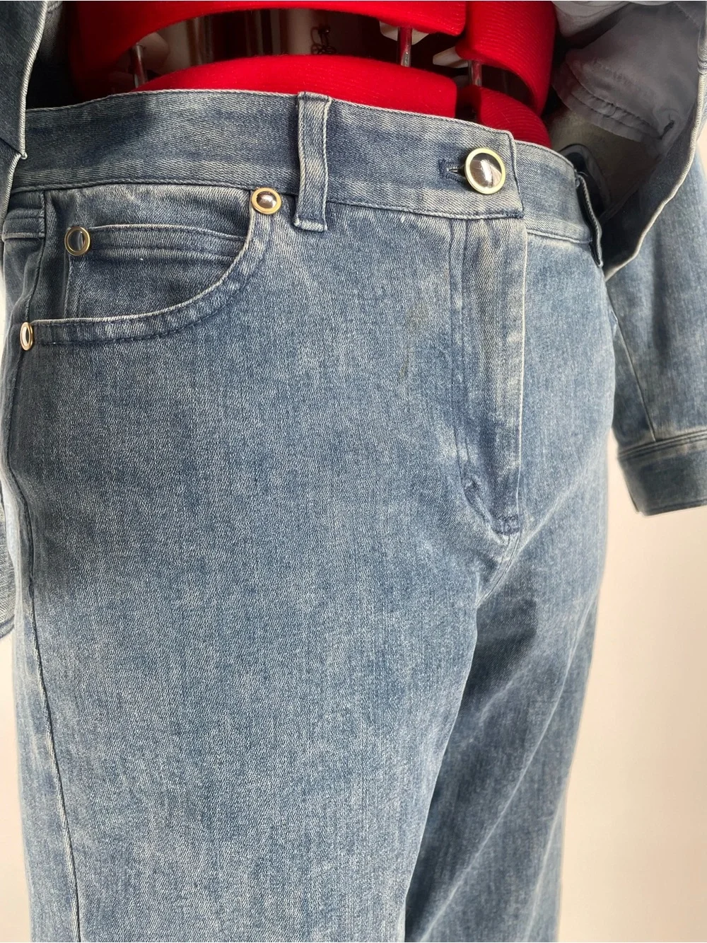 2 Piece Denim Set Per Se By Carlisle Pleated Jean Jacket & Straight Leg Jeans